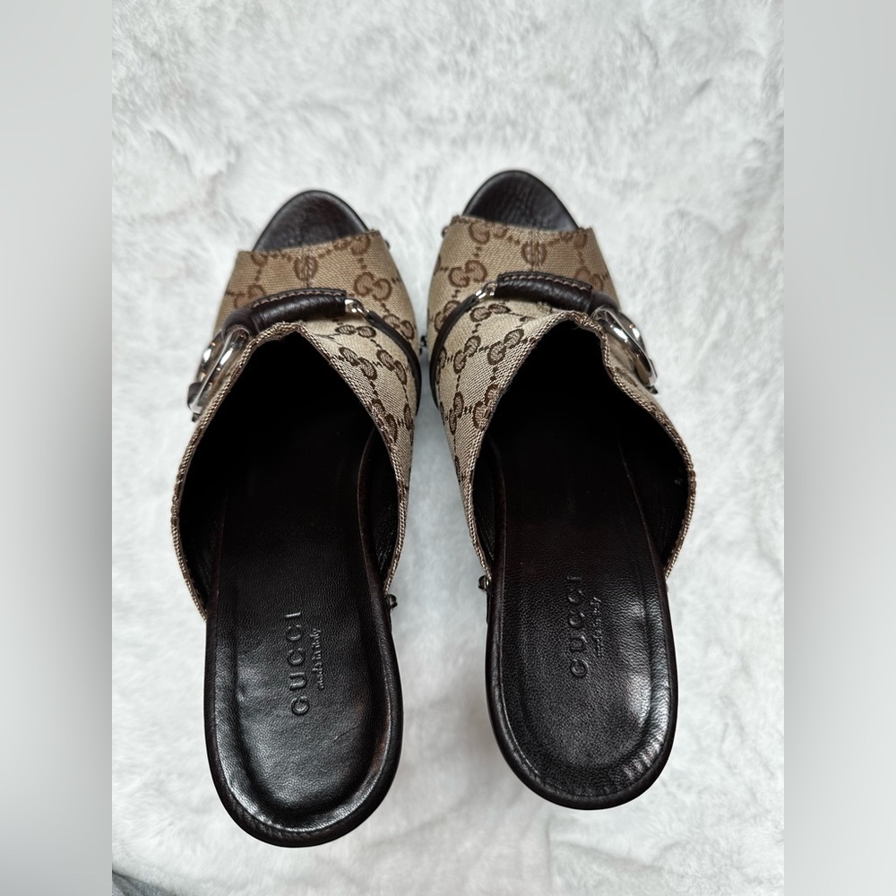 Gucci Women's Brown Monogram Mules - Picture 8 of 17